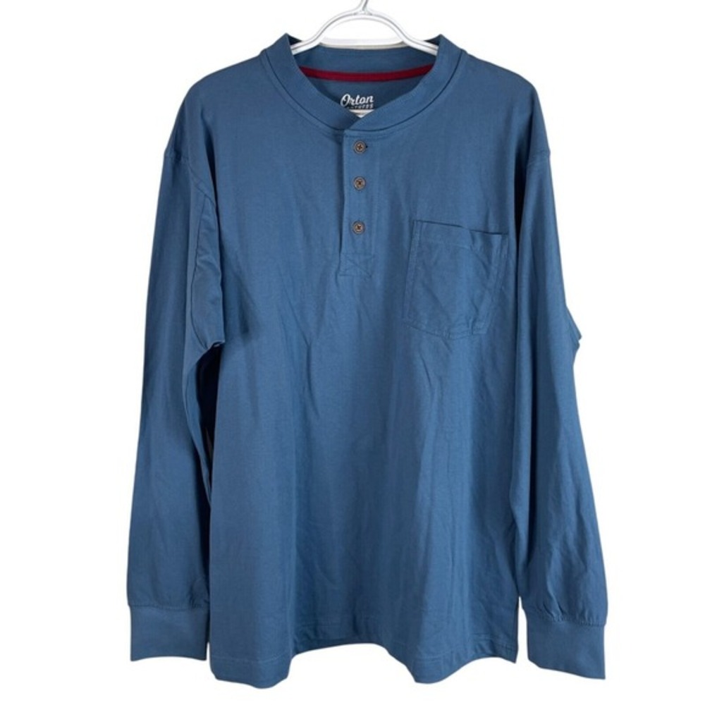 NEW‎ Orton Brothers Mens Henley Long Sleeve Pocket T Shirt XL Blue Cotton